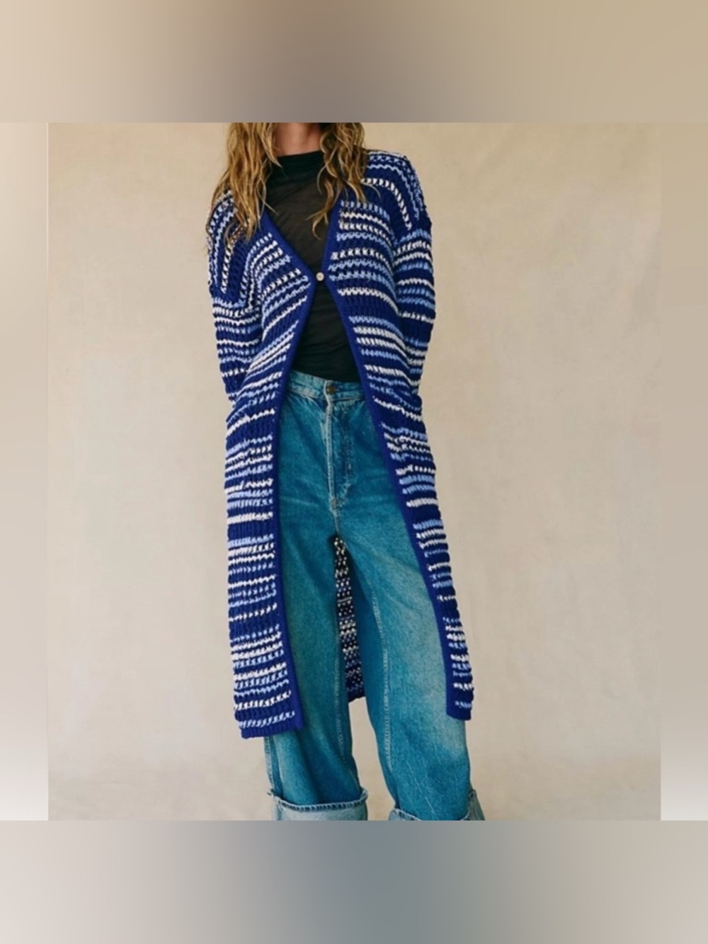 Free People Colette cardi duster sweater size small blue white